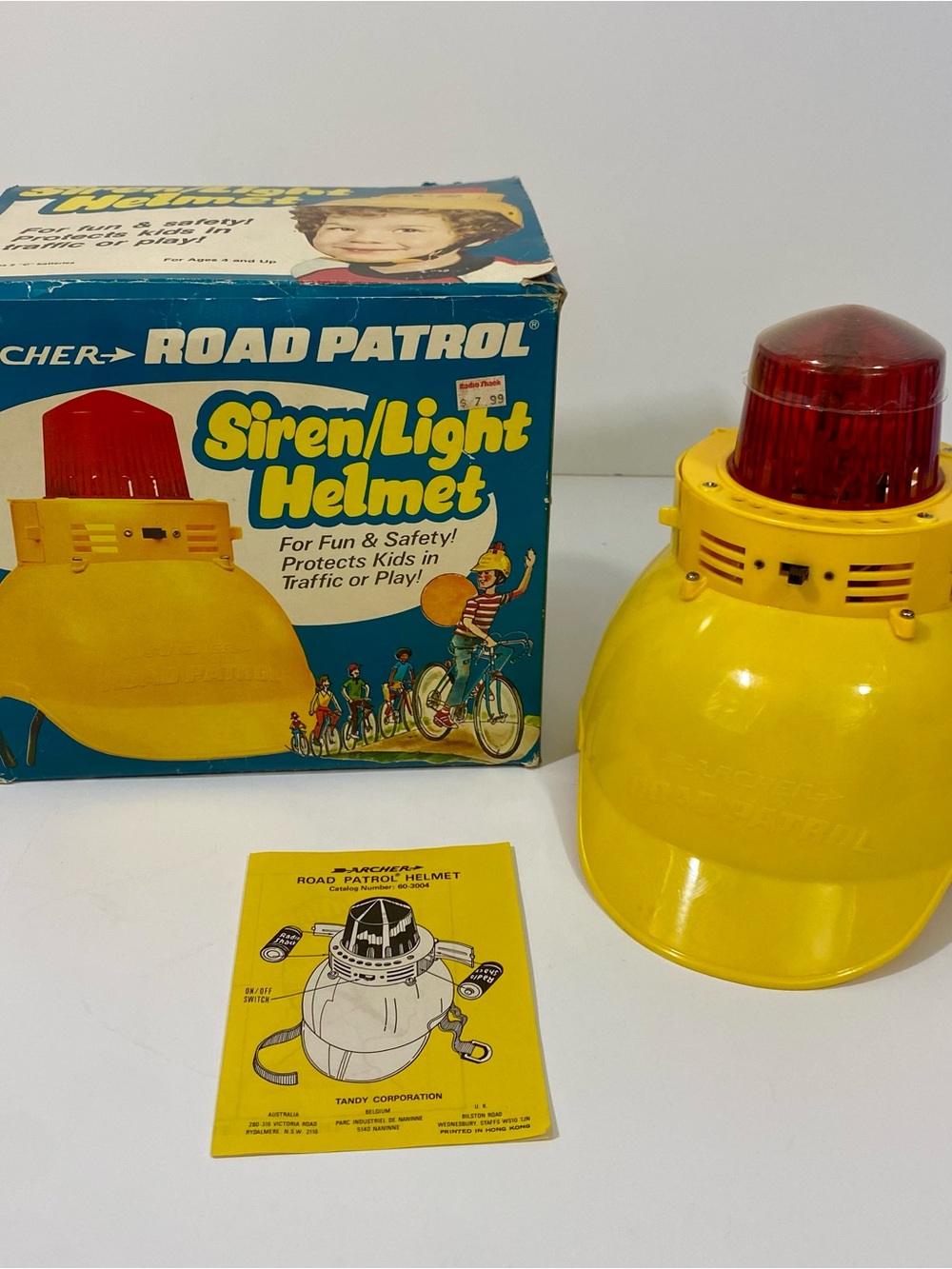 Kid’s Vintage 70’s Archer Road Patrol Siren/Light Helmet - Yellow with Red Light